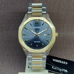 New Citizen Eco-Drive Black Analog Two Tone Men's Watch